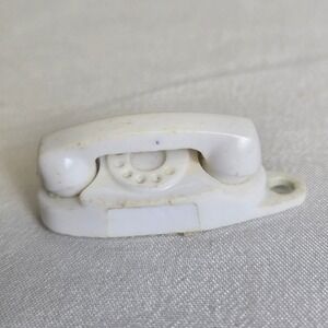 Vintage 1960s Princess‎ Phone Keychain, Promo Rotary Phone Charm, White, 1/5"